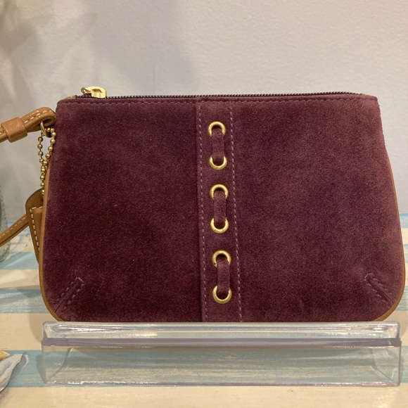 Coach Handbags - Coach Y2K Purple Suede Laced Wristlet With Brass Grommets